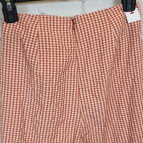 Free People West Side Tie Orange Gingham Check Seersucker Taper Leg Cropped Pant - Picture 8 of 12